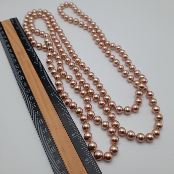 Vintage Faux Pearl Long Necklace, No Clasp, 58 Inches, Hand-knotted - Picture 8 of 11